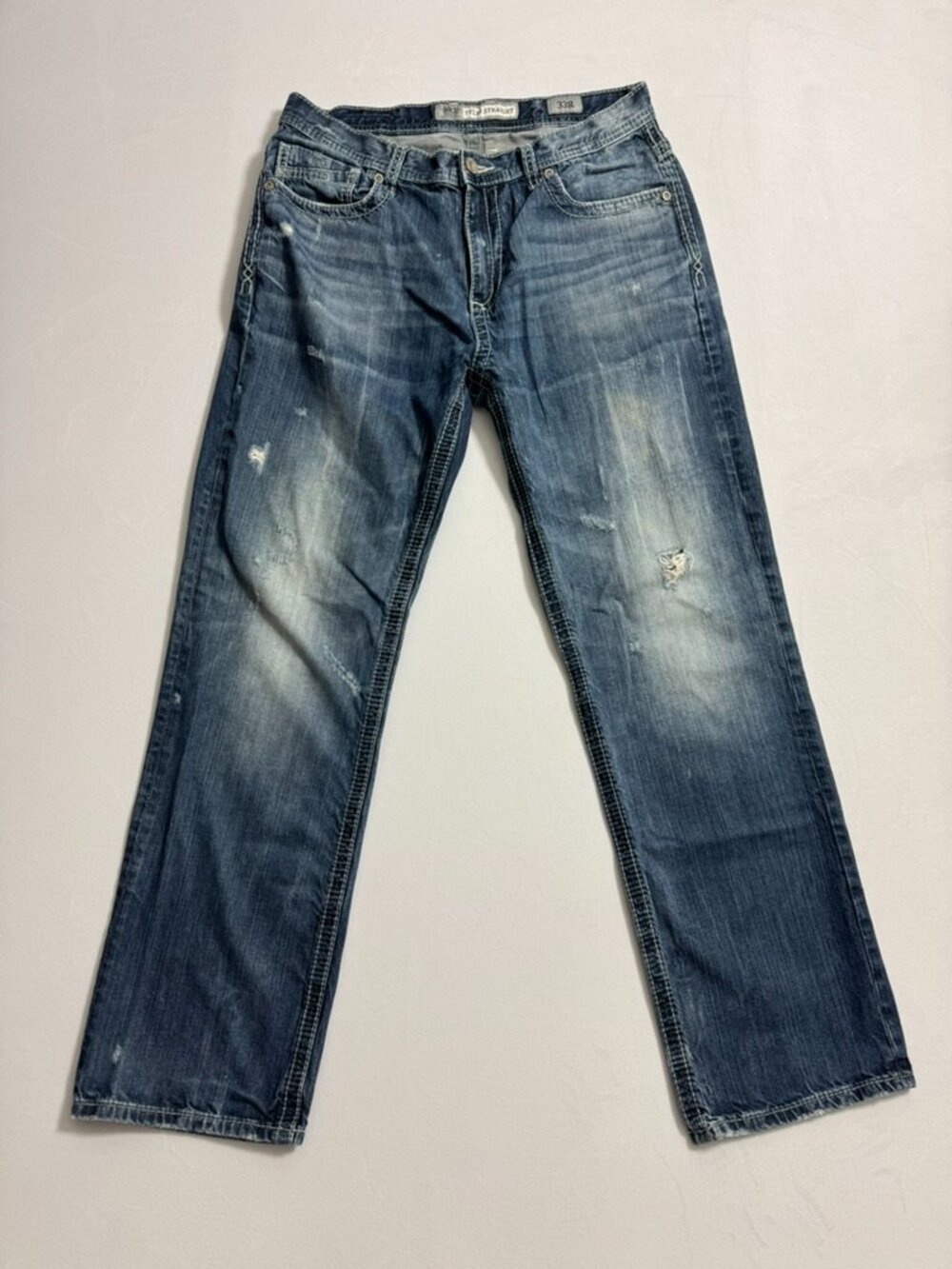 BKE Denim Tyler Straight Distressed Heavy Stitch Jeans Men’s 33R 33 Regular